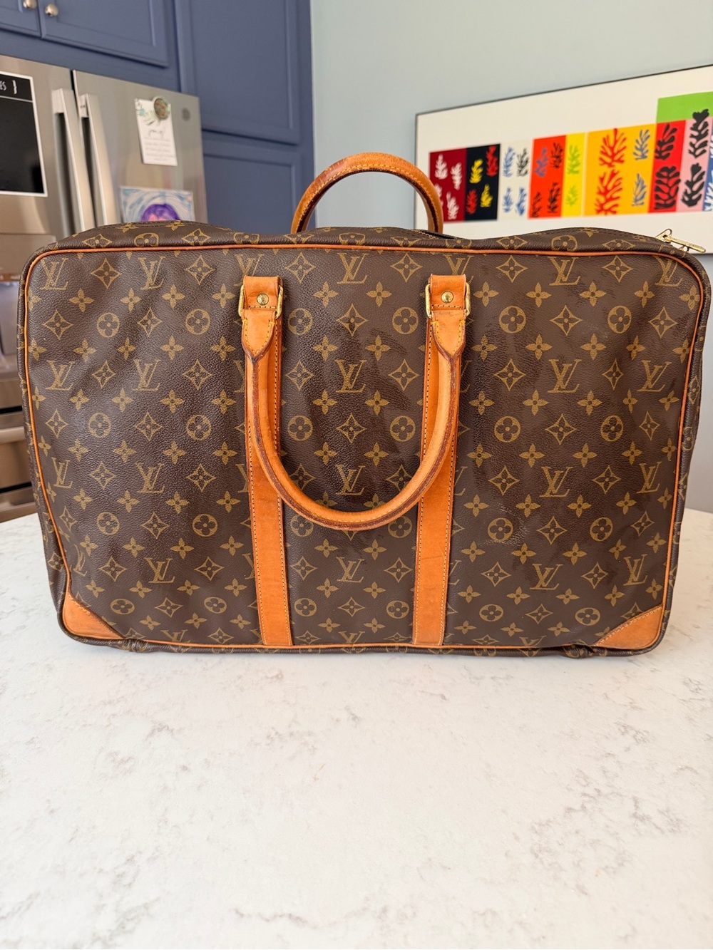 Louis Vuitton Brown Monogram Leather-Trim Travel Bag/Soft Suitcase